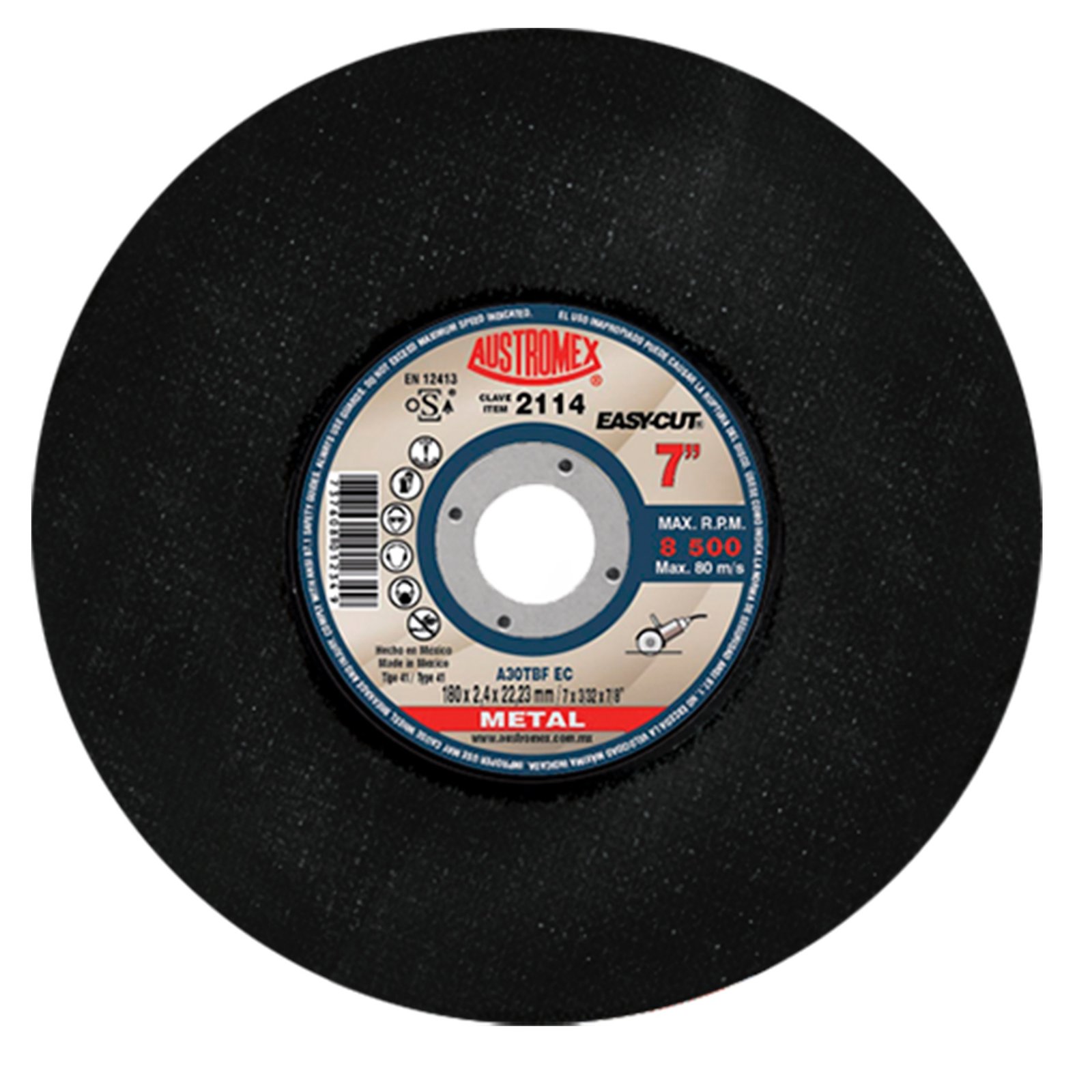 Disco de corte de metal 180 mm uso general — Austromex clave 2114
