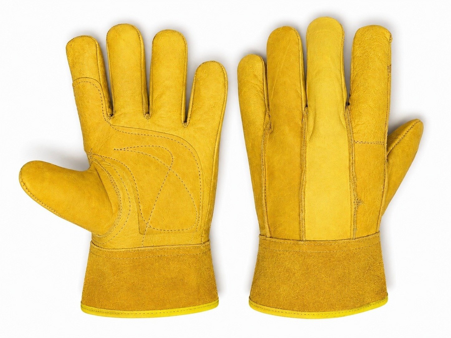 Guante de Carnaza Amarillo, guante amarillo con parche gris y puño medio-largo — GAH Industrial