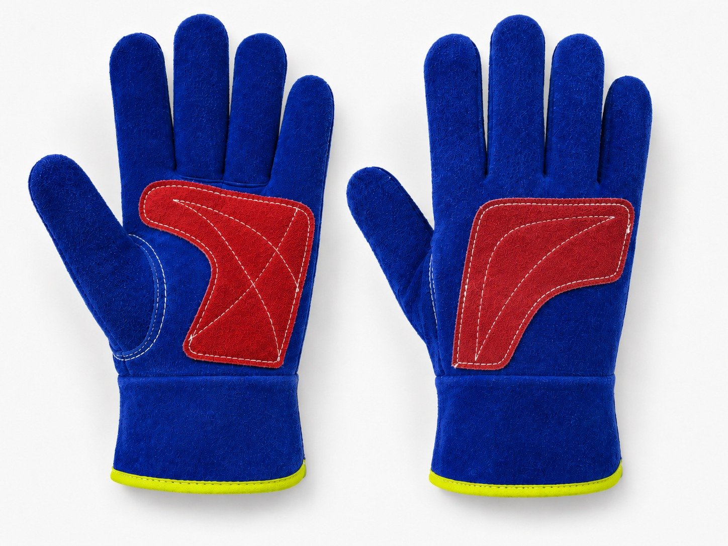 Guante de Carnaza Ambidiestro, guante azul con refuerzo rojo en la palma — GAH Industrial