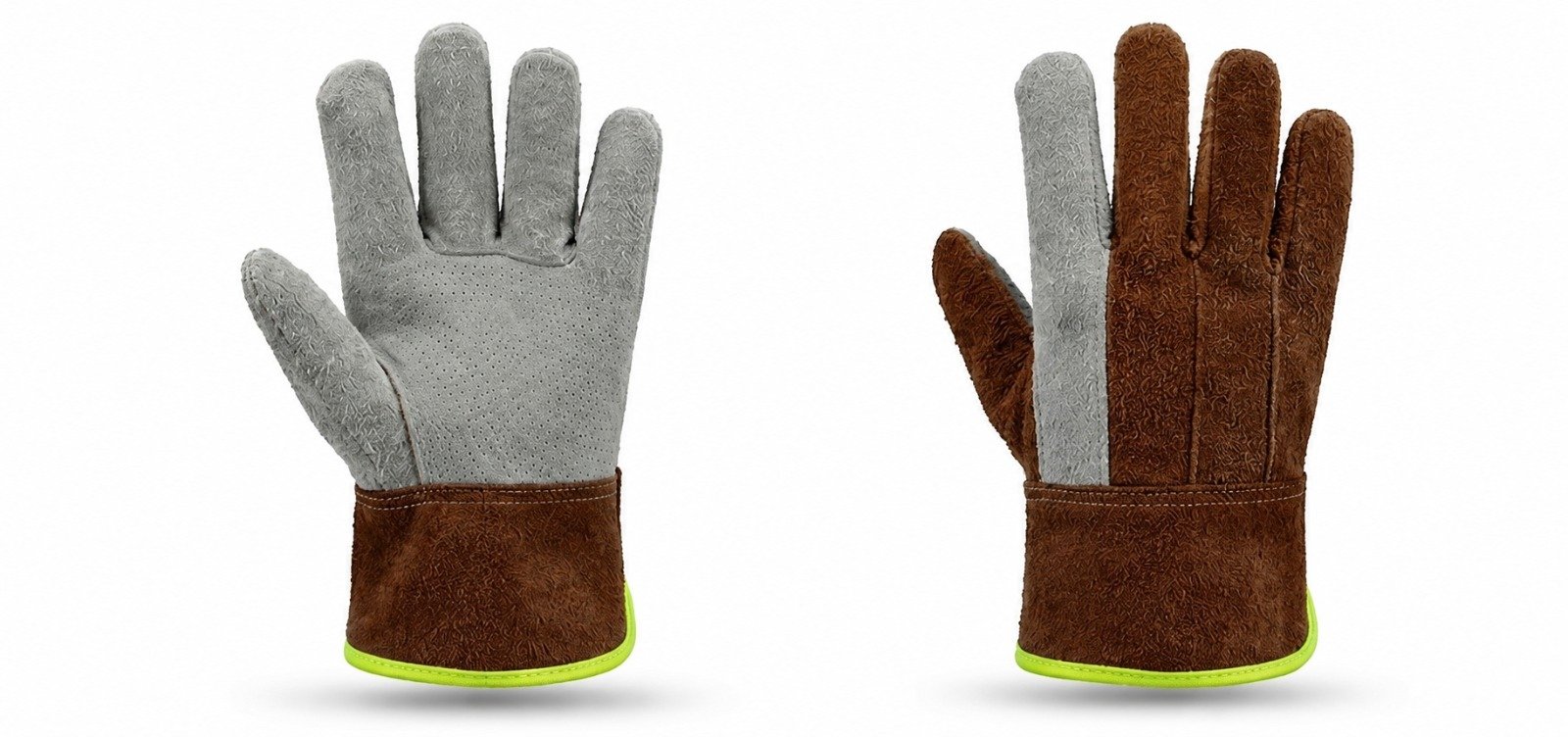 Guante Combinado Vestimenta, guante de carnaza gris con dorso café — GAH Industrial