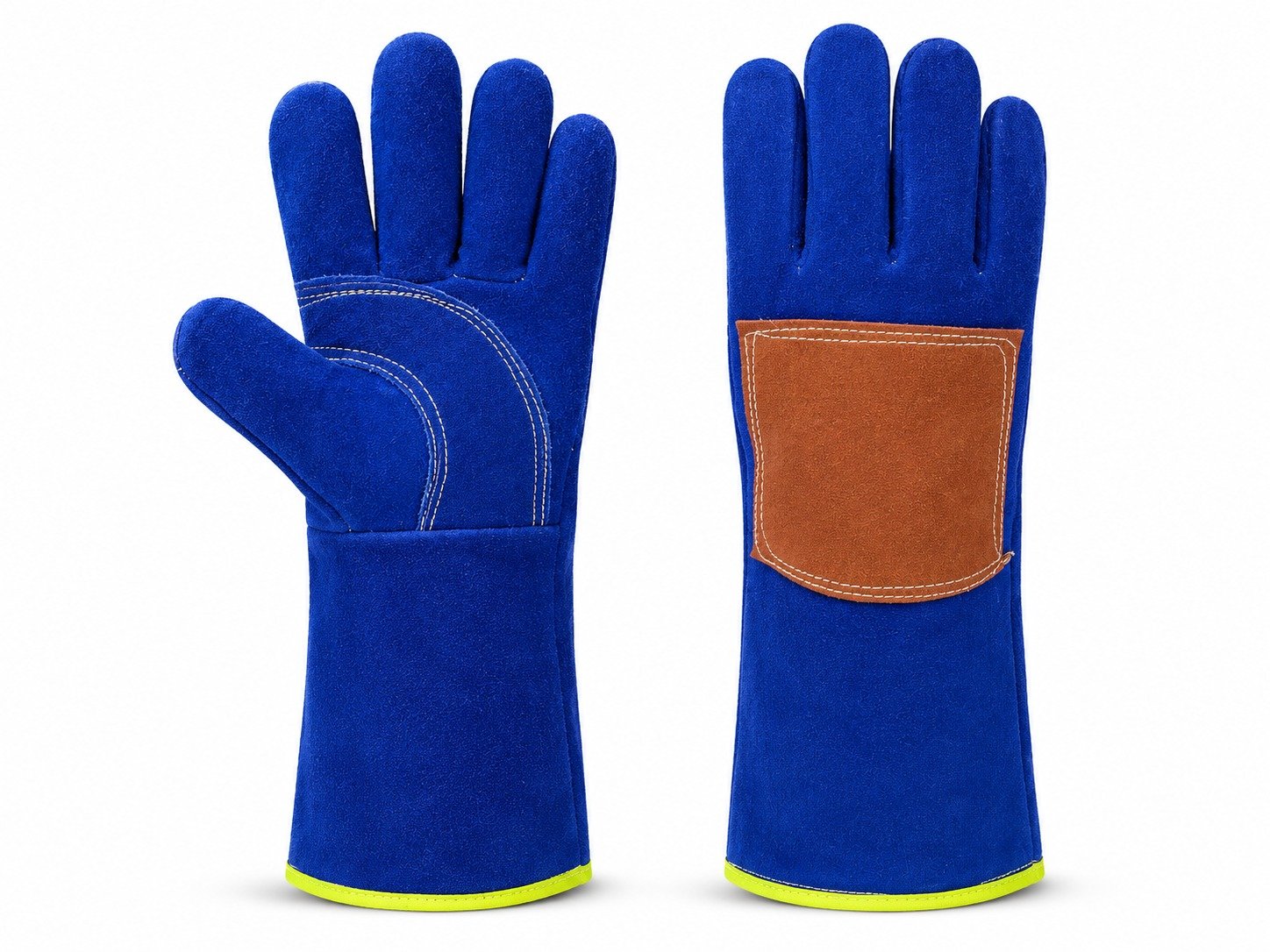 Guante Soldador Azul con Refuerzo, guante azul con parche café en el dorso — GAH Industrial